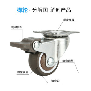 Roulettes pivotantes chromées en TPE de 1, 1,5 et 2 pouces avec tige à vis pour meubles, armoires et bureaux - Product Image 3