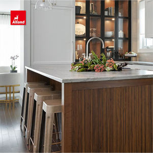 Pengocok kustom kabinet dapur bergalur ek putih kualitas tinggi furnitur ruang tamu dengan meja marmer pintu kaca bening - Product Image 6