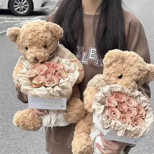 Urso de pelúcia pequeno para presente de dia dos namorados, brinquedo de pelúcia personalizado de buquê de flores, mini pelúcia de bonecos fofos, buquê de flores para decoração de aniversário de 2024