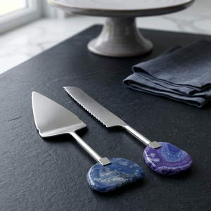 Ensemble de spatule et couteau à gâteau avec manches en résine, finition brossée en acier inoxydable, ustensiles de service pour mariage, ensemble de spatules à gâteau en gros - Product Image 2