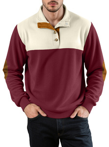 Sweat-shirt en velours côtelé pour homme, col montant, blocs de couleur, manches longues, pour l'automne et l'hiver - Product Image 1