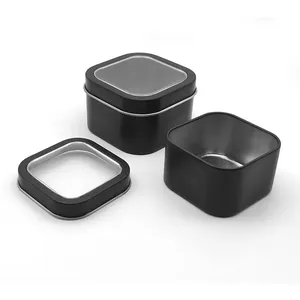 6 унций 8 унций матовая черная металлическая квадратная упаковочная жестяная коробка с прозрачным окном металлическая упаковка банка с крышкой