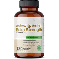 Capsules d'Ashwagandha Extra Fortes 3000mg par Portion, 120 Comprimés, Végétariennes, Soutien Anti-Stress pour Adultes, Vente en Gros