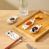 Plat à sauce japonais en céramique en forme de chat mignon avec support pour baguettes, idéal pour la sauce soja, le vinaigre et les plats chauds – Plat à assaisonnement pour restaurant