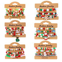 Ensemble de 4 bracelets extensibles perlés de Noël, multicolores, avec breloques de Noël, élastiques et empilables, bijoux de poignet