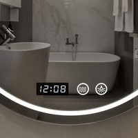 Cermin Kamar Mandi Pintar LED Tahan Air Modern CE/UL, Cermin Mandi Bulat Anti Kabut dengan Kontrol Sentuh dan Lampu