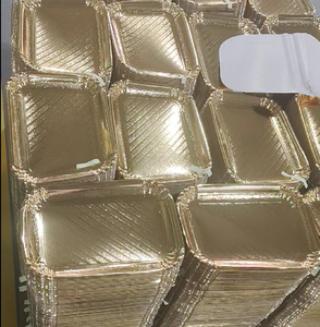 Bandeja de servicio de cartón de lámina de oro desechable de 10kg, venta al por mayor, plato de papel rectangular desechable ecológico, bandeja dorada - Product Image 1