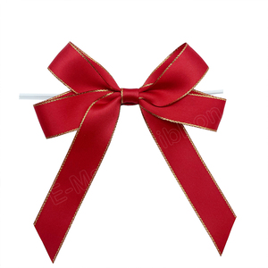 E-Magic Factory Vente <span class=keywords><strong>en</strong></span> gros Nœud <span class=keywords><strong>en</strong></span> ruban de <span class=keywords><strong>satin</strong></span> 16 mm avec clip, bord doré, rouge Noël, avec attache torsadée pour présentation de Noël - Product Image 3