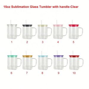 Wholesale Sublimated Beer Mugs <b>With</b> Colorful Lids & <b>Straws</b> Custom Logo 15Oz Coffee <b>Glass</b> Tumbler <b>Cups</b> Stocked - Product Image 4