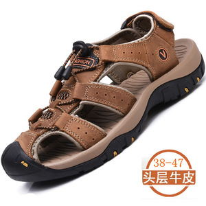 Men's Genuine Leather <b>Closed</b> <b>Toe</b> <b>Sandals</b> Cross Strap Breathable Casual Outdoor Shoes Size 45 46 47 - Product Image 5