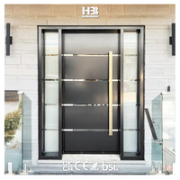 Portes de sécurité modernes en acier avec insert en verre noir pour villa, entrée principale extérieure de la maison