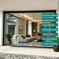 Porte coulissante pliante en verre sans cadre avec structure en aluminium, porte de séparation mobile, étanche pour l'extérieur, résidentiel, bureau
