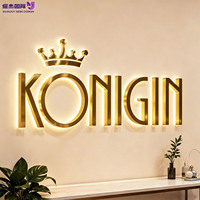 Enseigne lumineuse 3D LED personnalisée de luxe en or miroir, enseigne murale en acier inoxydable pour salon de coiffure