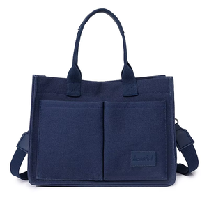 Bolso grande <span class=keywords><strong>de</strong></span> lona con logotipo personalizado, bolsos cruzados con bolsillos para ordenador portátil para el trabajo, <span class=keywords><strong>playa</strong></span>, gimnasio, uso diario, cómodos bolsos <span class=keywords><strong>de</strong></span> algodón - Product Image 5