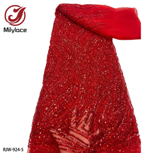 <span class=keywords><strong>Tela</strong></span> de encaje de <span class=keywords><strong>tul</strong></span> francés de lentejuelas con cuentas hechas a mano con bordado naranja quemado nupcial de lujo - Product Image 3