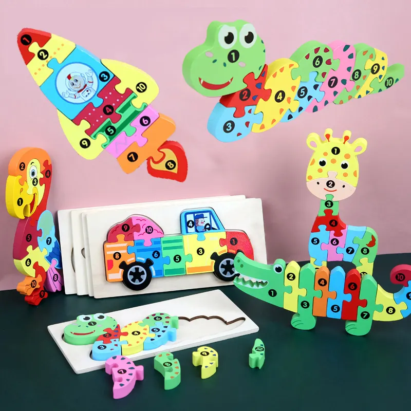 עץ 3D פאזל לילדים תינוק קריקטורה בעלי החיים התנועה פאזלים חינוכיים צעצוע ילדי צעצוע מתנות לבנים ועל בנות