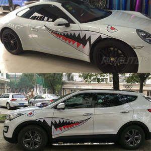 2 pegatinas de PVC impermeables para coche, diseño de boca de tiburón de dibujos animados, gráficos elegantes, accesorios de decoración para coche - Product Image 2