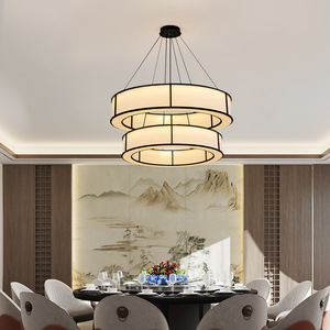 Modern Chinese Style Retro Pendant <b>Light</b> Simple Fabric Chandelier for Restaurant Hotel <b>Dining</b> Private Rooms Banquet Lighting - Product Image 2