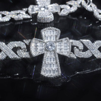 44MM Largeur Argent et Moissanite VVS1 D Couleur Baguette Croix Pierres 3 Rangées Infinity Liens Chaînes Cubaines pour Hiphop Bijoux