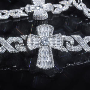 44MM di larghezza argento e Moissanite VVS1 D colore Baguette croce pietre 3 file di collegamento infinito catene cubane per gioielli Hiphop - Product Image 3