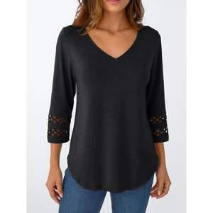 2025 Trendy Womens <b>Tops</b> Queen 3/4 Length Sleeve V Neck Lace <b>Tunic</b> <b>Dressy</b> Casual Business Outfits Ladies Fashion Sweaters - Product Image 5