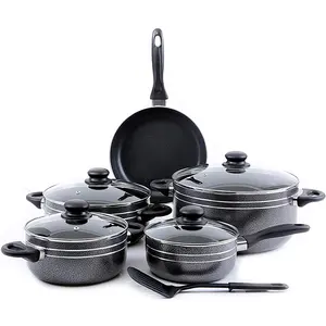 नई आगमन एल्यूमीनियम गैर छड़ी कोटिंग खाना पकाने के बर्तन में रसोई cookware सेट के लिए काले रंग