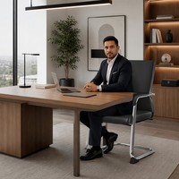 Fauteuil d'invité élégant Sleek Sled Cantilever à dossier haut, en cuir PU rembourré, accoudoirs chromés, pour réception et conférence, modèle 2217