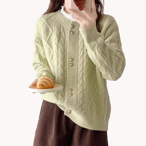 Suéter de Punto Trenzado con Cuello Redondo para Mujer, Cárdigan Corto, Otoño Invierno, Nuevo Estilo Informal y Elegante, Prenda Exterior - Product Image 4