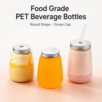 Bouteilles en plastique jetables de qualité alimentaire en gros, 350 ml, 500 ml, bouchon à vis rond, bouteilles personnalisables pour jus et boissons