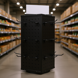 Expositor giratorio de 4 lados con 24 ganchos, expositor giratorio metálico industrial para almacenamiento en supermercados - Product Image 2