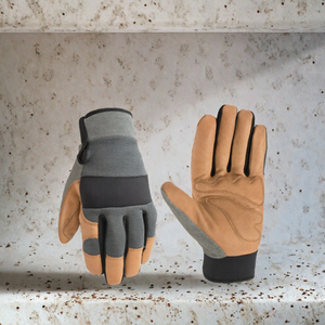 Guantes de Trabajo Shanawar de Cuero Color Bronceado con Paneles de Tela Gris, Palma Reforzada y Dedos Acolchados para Trabajos de Construcción y Taller - Product Image 3