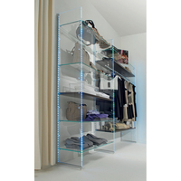 Armoire de chambre moderne en verre avec éclairage LED, poignées en acier inoxydable, 6 étagères, blanc brillant, rangement ouvert pour vêtements