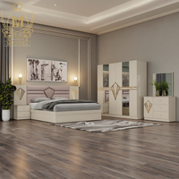 Meubles de chambre à coucher de luxe de style turc Vente en gros Double cadre en bois Ensemble de lit King Size Rangement pour la maison Chambre principale
