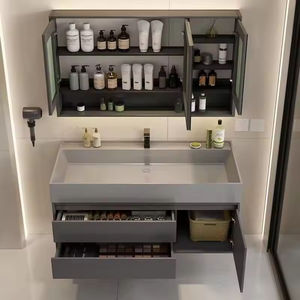 Vanité de salle de bain murale au design simple et personnalisé de George Group Meuble-lavabo de salle de bain AbiCnets avec miroir et lavabo - Product Image 4