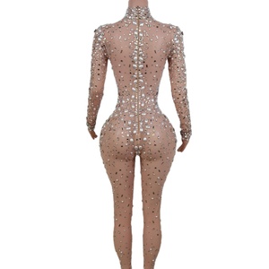 Body Sexy a Maniche Lunghe con Perle e <span class=keywords><strong>Paillettes</strong></span>, <span class=keywords><strong>Tuta</strong></span> Aderente da Showgirl per Donna, Costume da Palcoscenico con Strass - Product Image 3