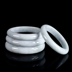 Pulsera redonda de jadeíta natural de Myanmar, auténtica, blanca y lisa, pulsera auspiciosa, pulsera de jade de grado hielo - Product Image 3