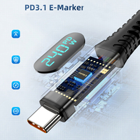 Câble USB4 Type C vers C VCOM avec affichage numérique, charge rapide 240W, fonction complète, 40 Gbps, vidéo 8K 60Hz pour téléphone mobile