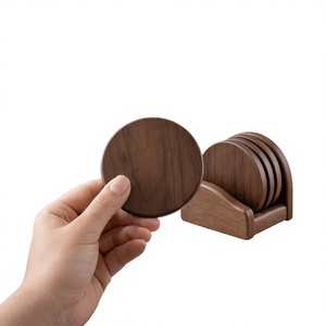 Juego de Posavasos de Madera de Acacia Natural con Soporte, Diseño Contemporáneo, Ecológico, Redondo, 33 cm de Diámetro, 3 mm de Grosor, para Decoración del Hogar - Product Image 3
