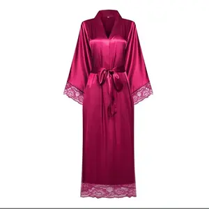 สินค้าใหม่เสื้อคลุมลูกไม้สำหรับผู้หญิง,ชุดกิโมโนผ้าซาตินแขนยาวชุดนอนสำหรับเจ้าสาว