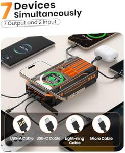 Banque d'alimentation <span class=keywords><strong>solaire</strong></span> portable pliable avec câbles intégrés, charge rapide sans fil, <span class=keywords><strong>panneau</strong></span> <span class=keywords><strong>solaire</strong></span> extérieur, 20000mAh - Product Image 2