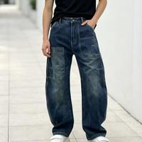 Pantalon en jean ample coupe droite délavé style vintage pour homme grande taille, personnalisable