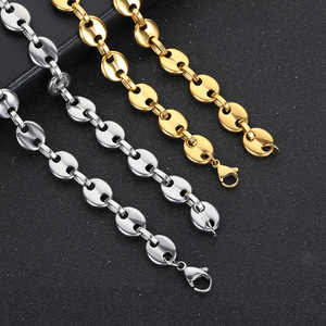 Vente en gros tendance en acier inoxydable 18K plaqué or hip hop chaîne en grains <span class=keywords><strong>de</strong></span> <span class=keywords><strong>café</strong></span> en or collier bracelet ensemble <span class=keywords><strong>de</strong></span> bijoux pour cadeau unisexe - Product Image 6