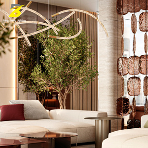 Luminaire décoratif artistique en métal en forme de disque, grand éclairage suspendu pour séparation d'espace, idéal pour villa à <span class=keywords><strong>plafond</strong></span> haut, espace commercial - Product Image 5