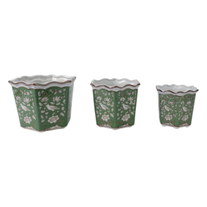 Vasi in ceramica Chinoiserie con decorazioni floreali per piante da interno ed esterno, set di tre - Product Image 3