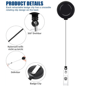Black leather belt <b>clip</b> with groove, retractable badge roll keychain, double-sided hard document protective sleeve. - Product Image 4