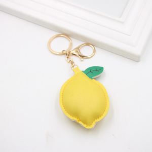 Cartoon Cute 3D Lemon Keychain PU Leather <b>Key</b> <b>Ring</b> for Women Fruit <b>Bag</b> Charm Pendant Accessories for Purse <b>Bag</b> Keyring Ornament - Product Image 2