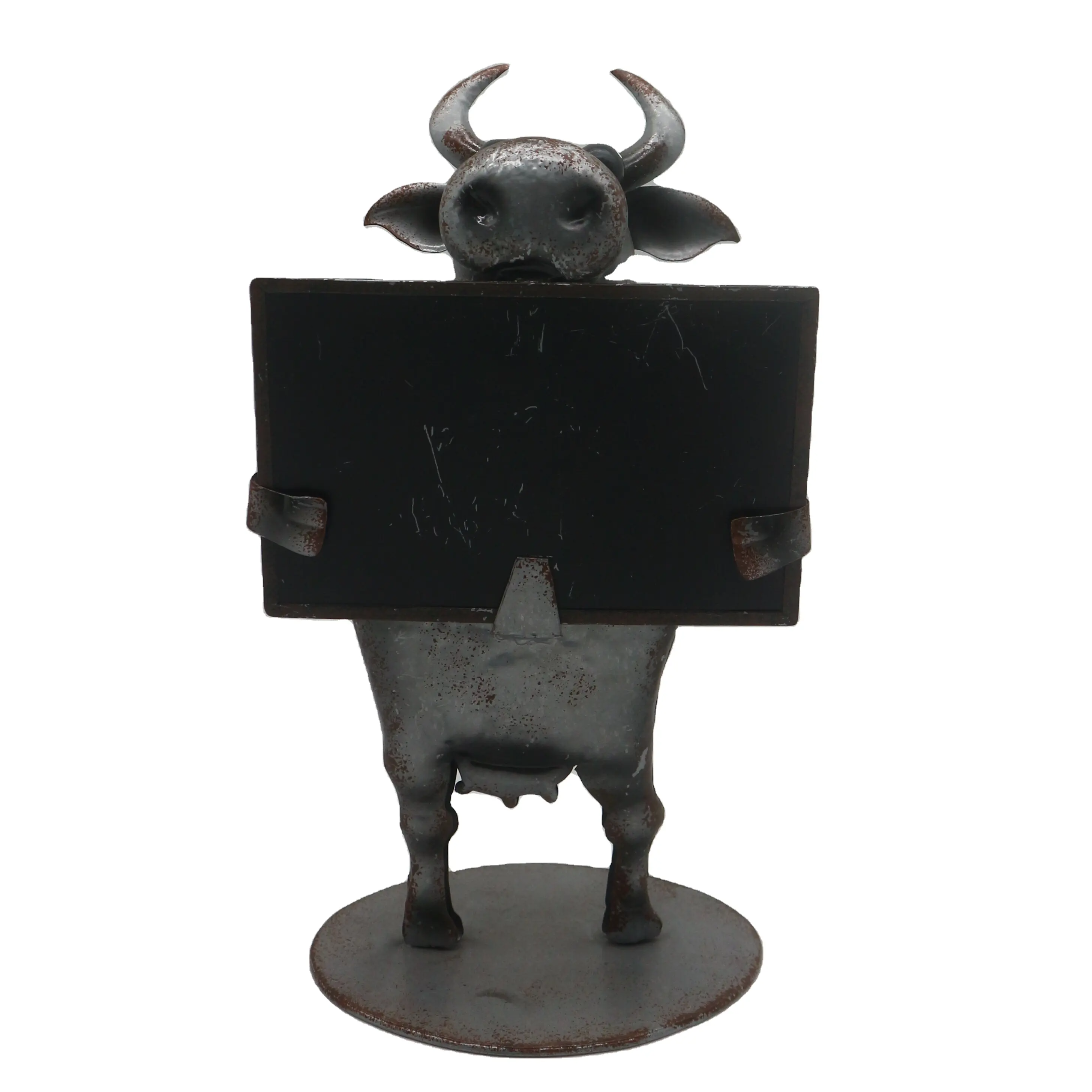 Artesanía de decoración de Metal personalizada, vaca adorable con tarjeta de sujeción para decoración del hogar