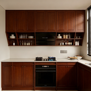 Cuisine moderne minimaliste en bois naturel Balom avec armoires en bois clair, détails <span class=keywords><strong>de</strong></span> finition foncés et comptoir en forme <span class=keywords><strong>de</strong></span> L - Product Image 5