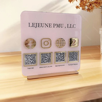 Support de table vertical personnalisé en acrylique pour code QR de paiement, avec logo d'entreprise et triple icône sociale (Instagram, Salon, Beauté)