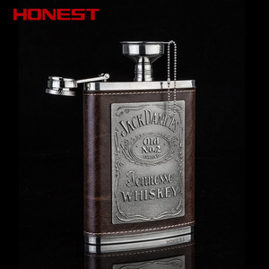 Flacon Jack Daniel's 8 oz en acier inoxydable avec étui en cuir, bouteille de whisky portable pour les voyages - Product Image 3